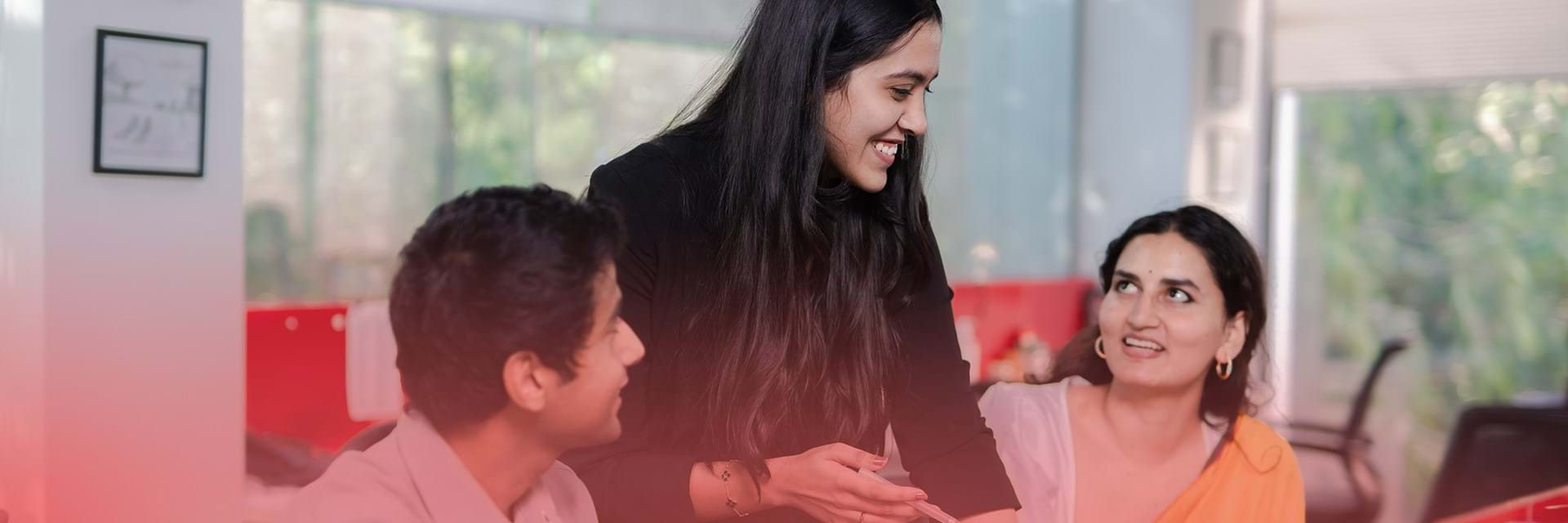 Employee interacting with projector screen